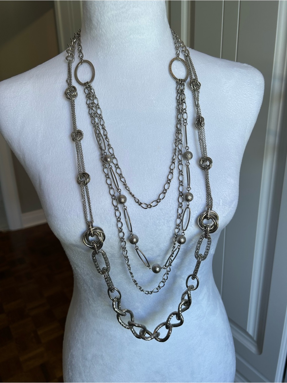 Elegant Silver Four Layer Necklace